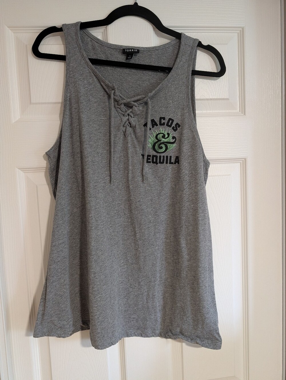 TORRID Gray Lace-Up Tank Top - Tacos & Tequila Print